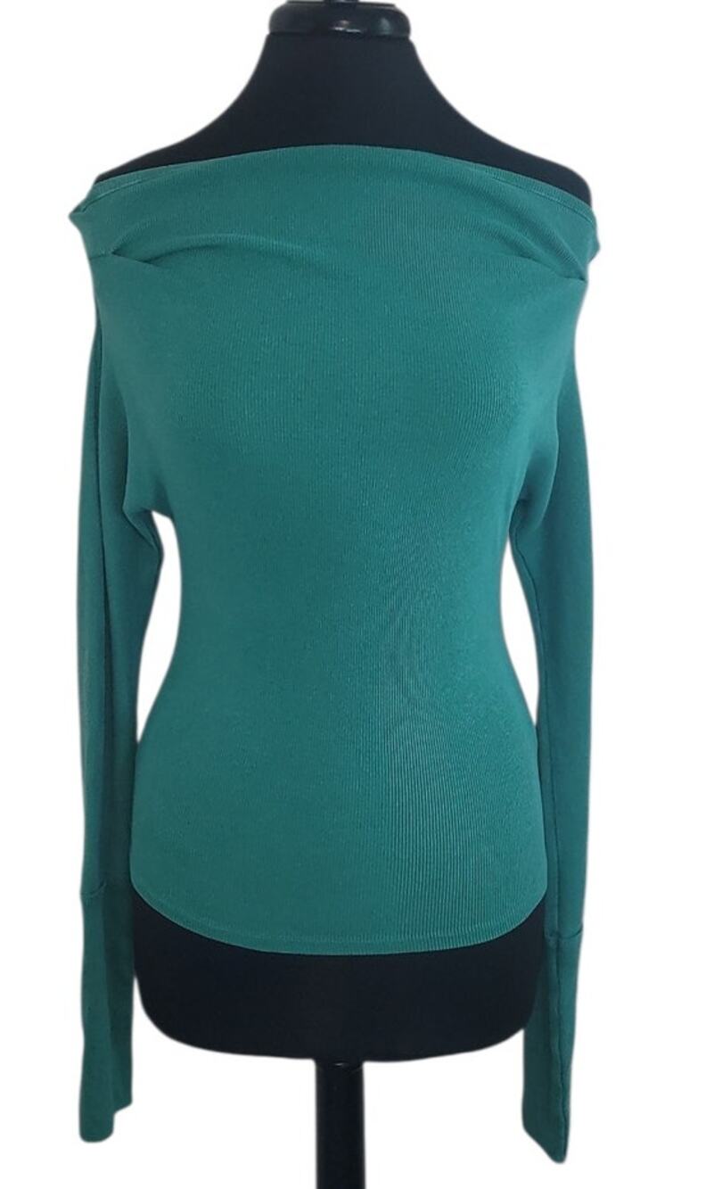 Free People Gigi Off Shoulder Ribbed Tee Seafoam M Romantic Layer Soft Girl
